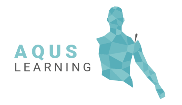 Een blauwe veelhoekige figuur met tekst die Dry Needling uitvoert. AQUS Learning